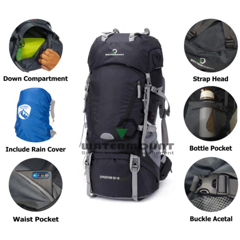 Carrier Tas Gunung Watermount series Expedition 50+10 L INCLUDE RAINCOVER