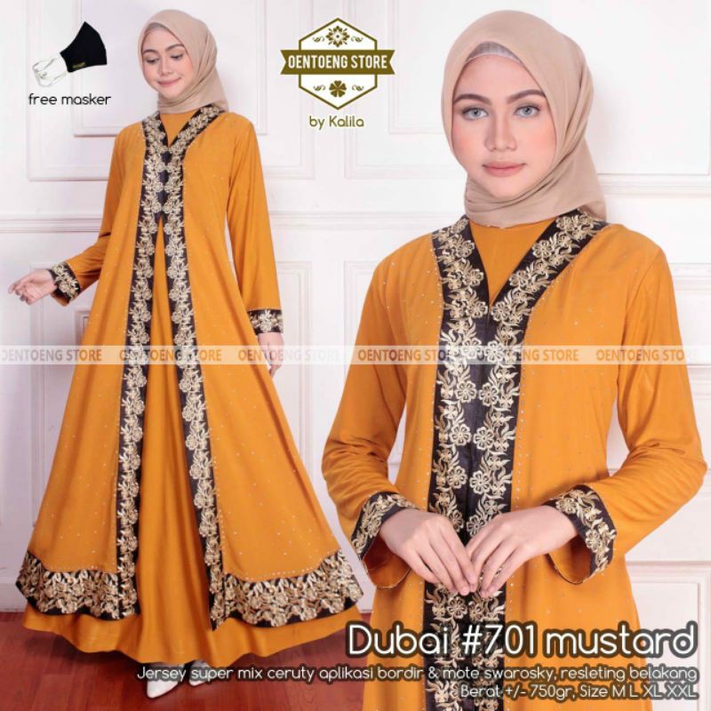 GAMIS MUSLIM ABAYA TURKI MUSTARD JERSEY PREMIUM SUPER MEWAH