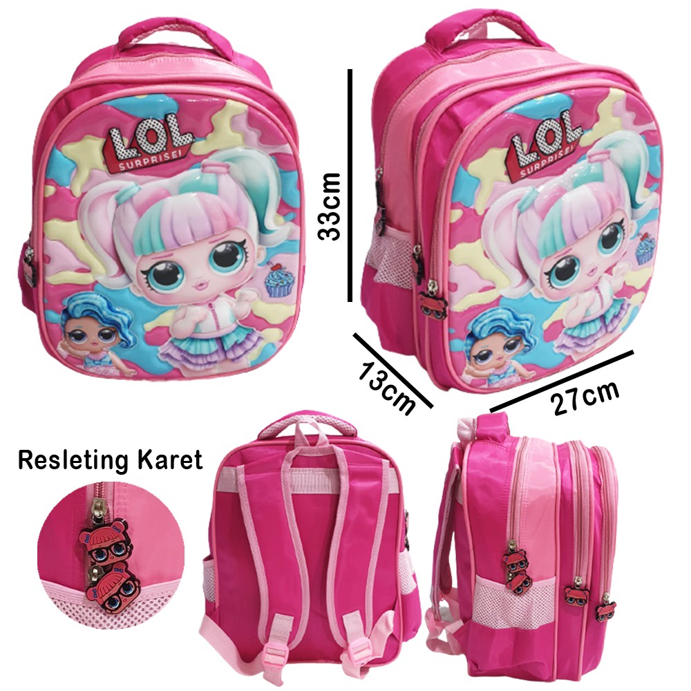 PROMO TTAS RANSEL ANAK SEKOLAH TK PEREMPUAN CANTIK GAMBAR PUTRI SALJU  DAN KUDA PONY TIMBUL GLOSSY 3Resleting IMPORT ( Lily 13&quot; )