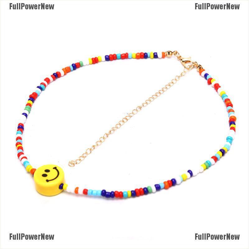 [FULLのJY] Bohemia Colorful Beads Smile Face Pendant Choker Necklace Clavicle Jewelry Gift