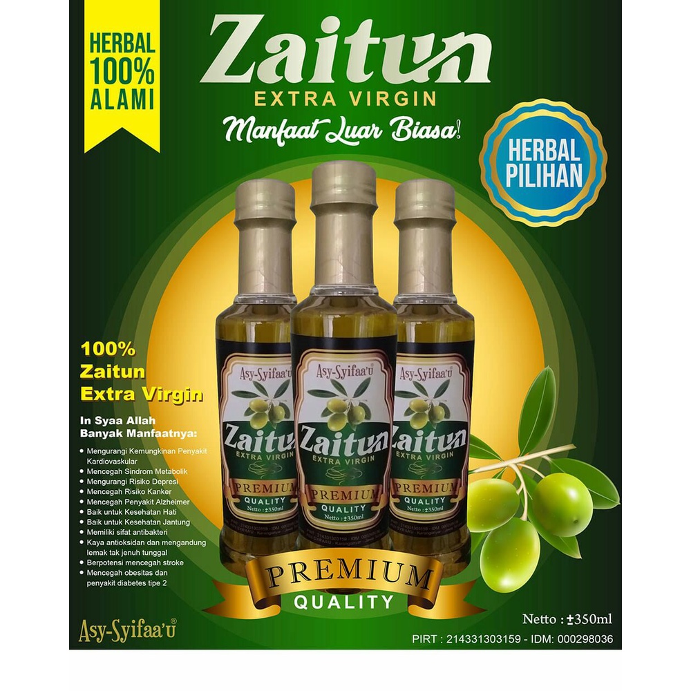 

[PREMIUM QUALITY] Minyak Zaitun Extra Virgin Murni 100% Asy Syifaau