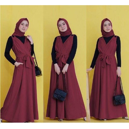 Gamis Remaja Syar'i Hitam Polos SET KANDA ABU 3IN1 SETELAN BAJU MUSLIM REMAJA BUSANA MUSLIM MODERN