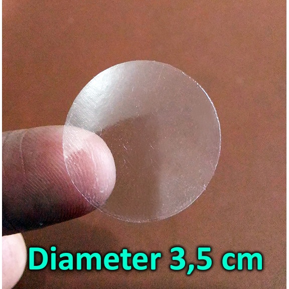

Stiker Vinyl Bulat 3,5 cm Transparant Polos Sticker Segel Bundar diameter 35 mm. 1 pack isi 160 pcs