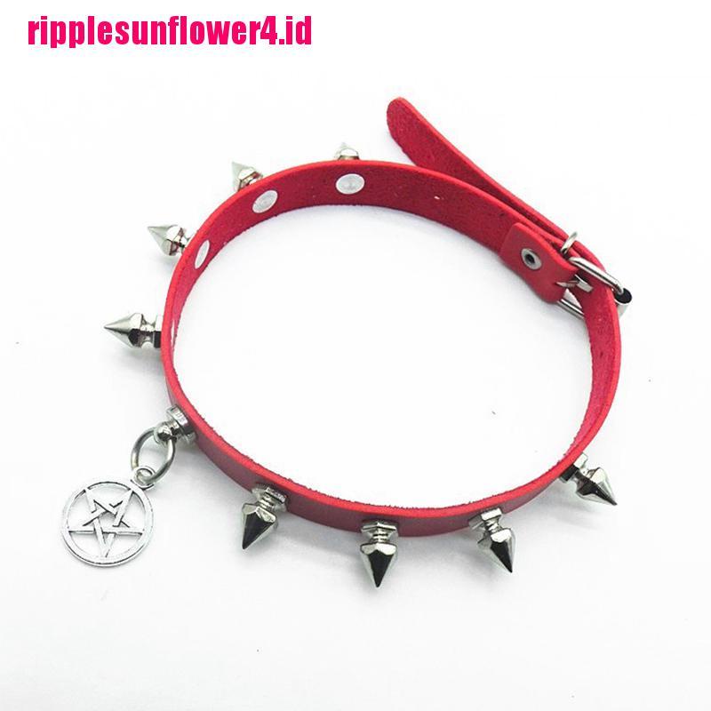 Kalung Choker Kulit Aksen Rivet Bintang Gaya Gothic Punk Untuk Wanita