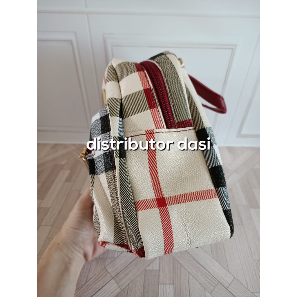 tas ransel wanita mini bahan tebal motif kotak, real foto bahan premium