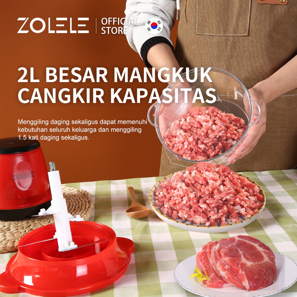 ZOLELE Electric Blender Chopper 2L Multifungsi Alat Pemotong Sayuran Daging 4 in1 Penggiling Listrik Kebisingan Rendah Pengaduk Food Vegetable Onion Slicer Penggiling Cabe Cutter Fruit Slicer Grater Processor ZD001