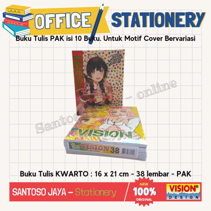 

Buku Tulis Kwarto VISION 38 Lembar 16x21 cm PAK - 10 Buku