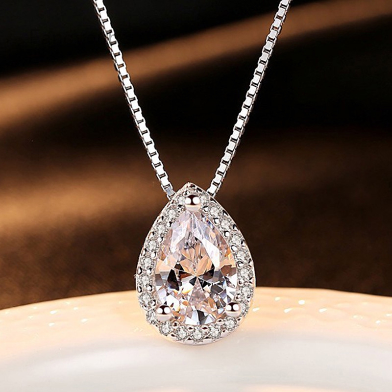 S925 Pure Silver Droplet Pear-Shaped Necklace Pendant White Gold Drop Shaped Necklace&amp; Pendants