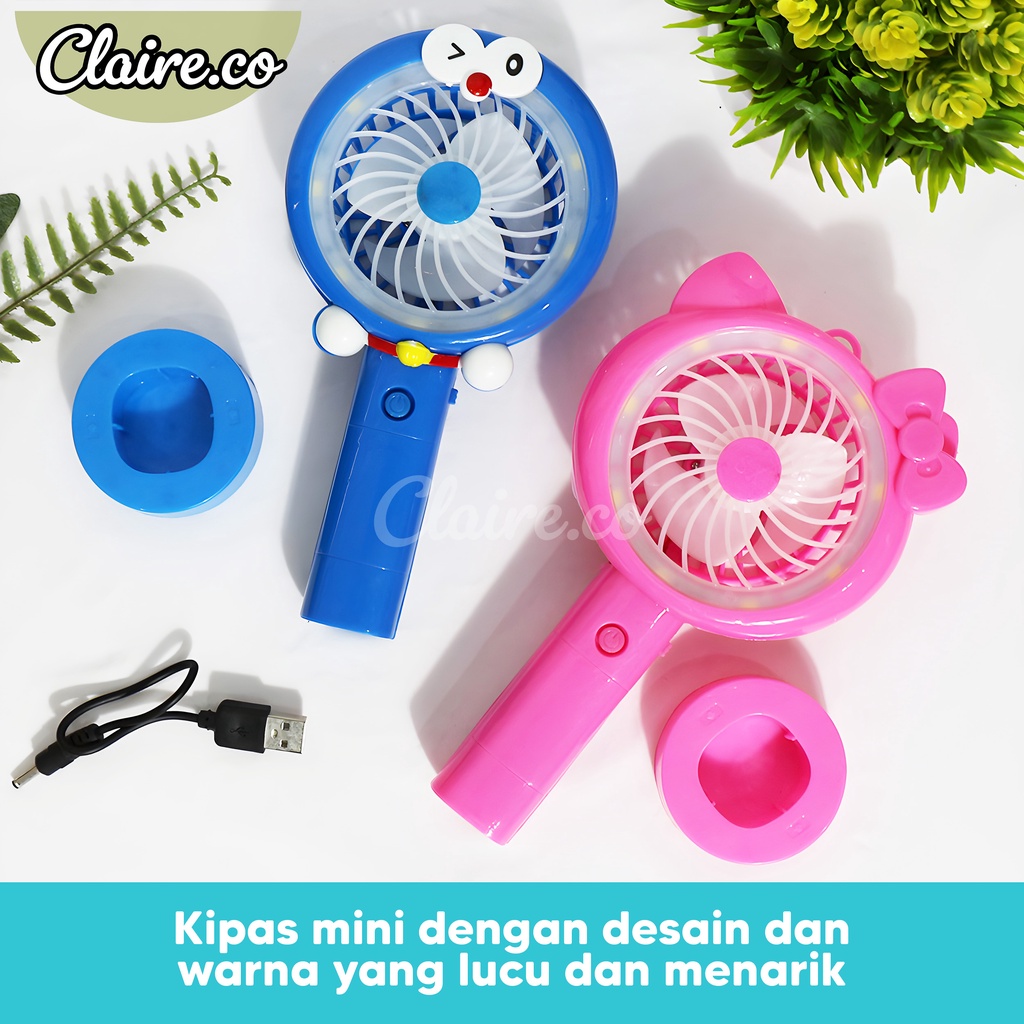 K4 Terlaris !!! Kipas Angin Anak Karakter Portable LED Hellokitty Doraemon