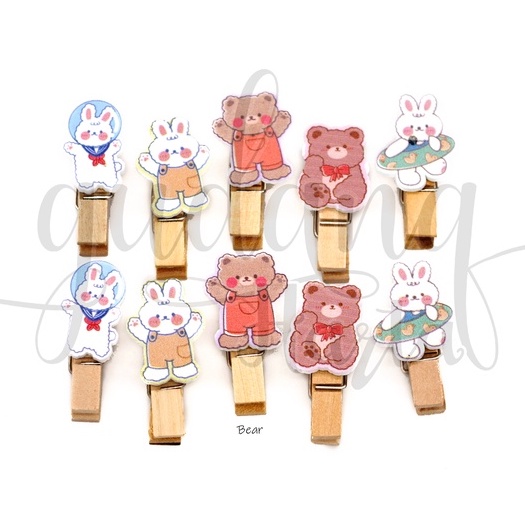 Wooden Clip Happy Bear Rabbit Penjepit Foto Kertas Beruang Kelinci GH 310052