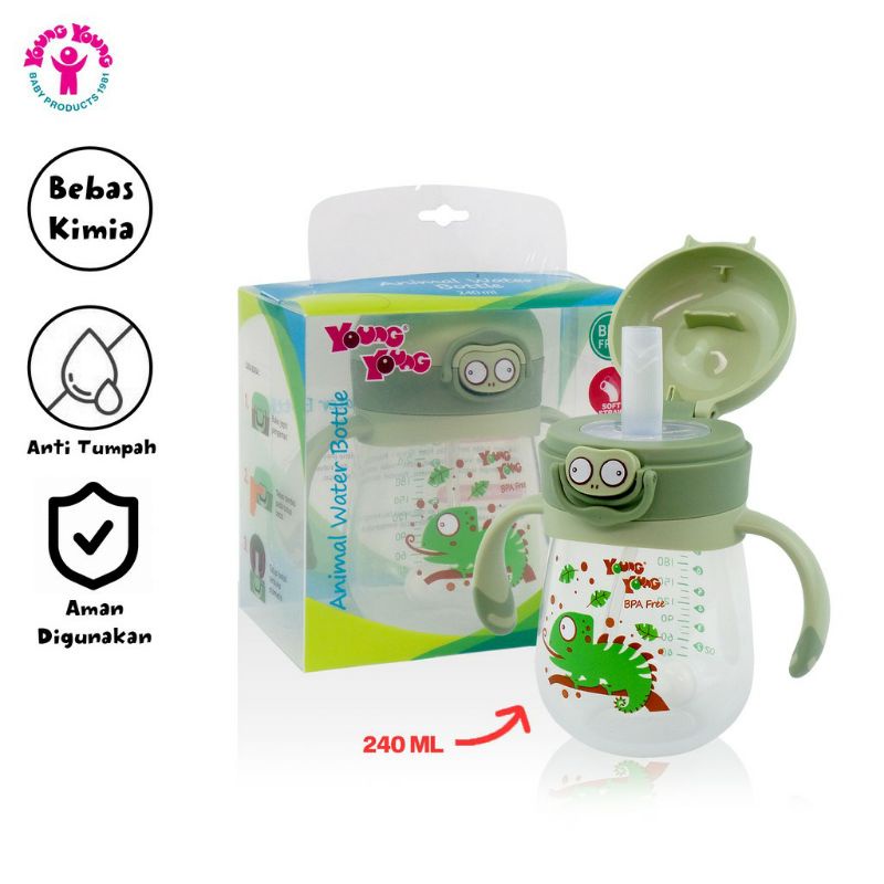 YOUNG YOUNG Botol Minum Bayi 240 ML Anti Tumpah Animal Water Bottle BPA Free IL-909