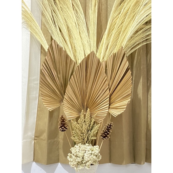 Paket Dekorasi Rustic Daun Palem Kering tanpa Pot Bunga kering Pampas Lokal Rayung Jawan Edelweis