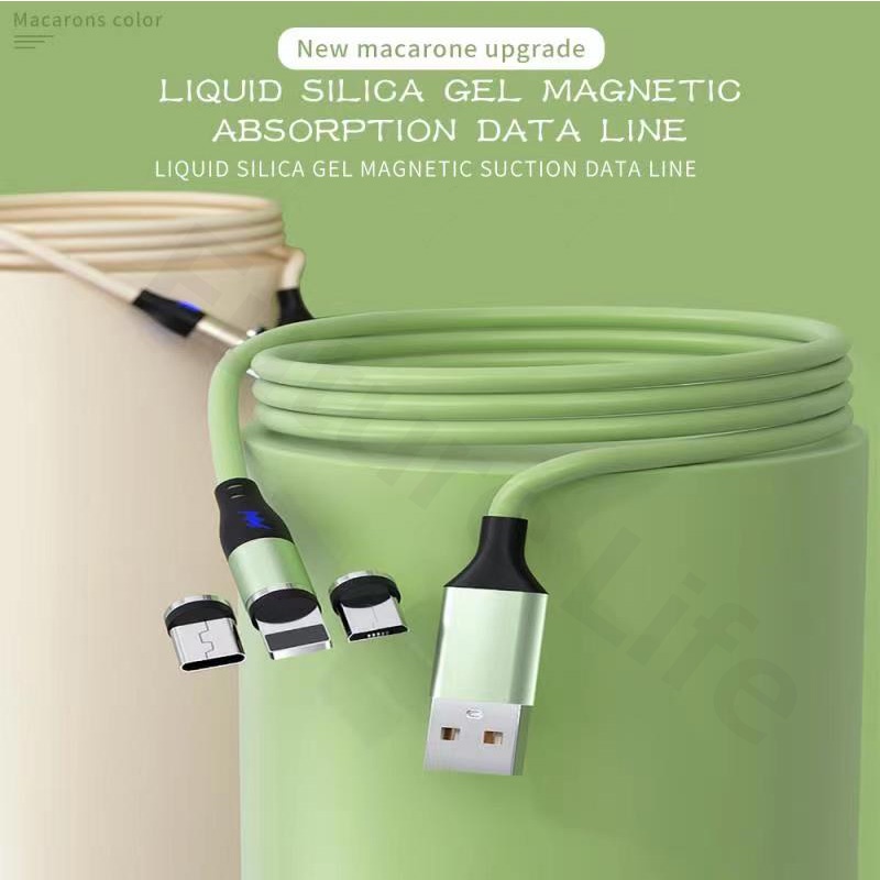 Kabel Data / Charger Micro USB / Type C Magnetik Bahan Silikon Dengan Lampu LED Untuk iPhone