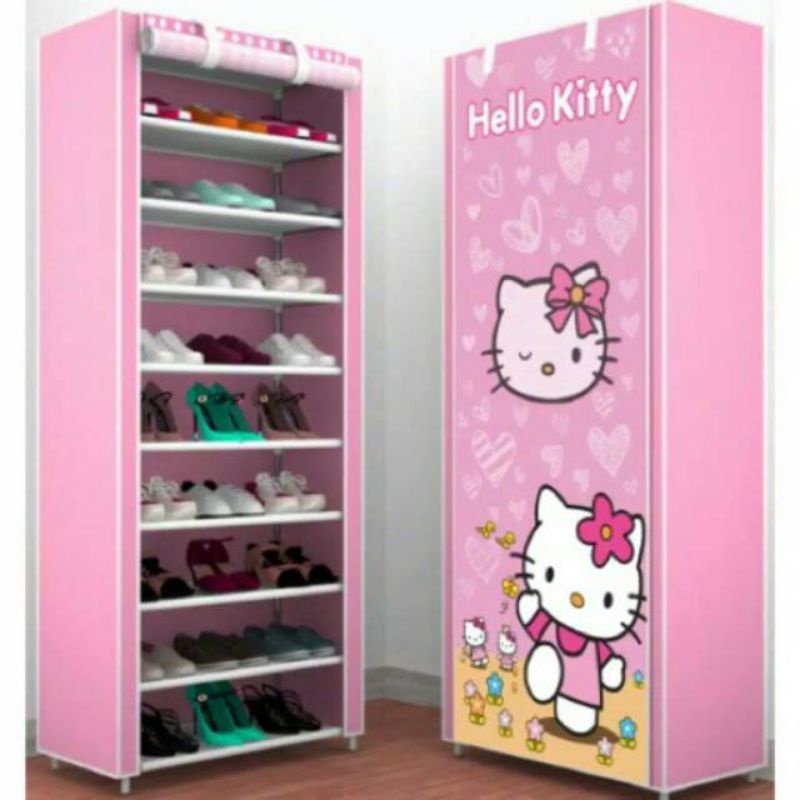 RAK SEPATU SUSUN 9 RUANG MOTIF DORAEMON &amp; HELLOKITTY / RAK SEPATU PORTABLE