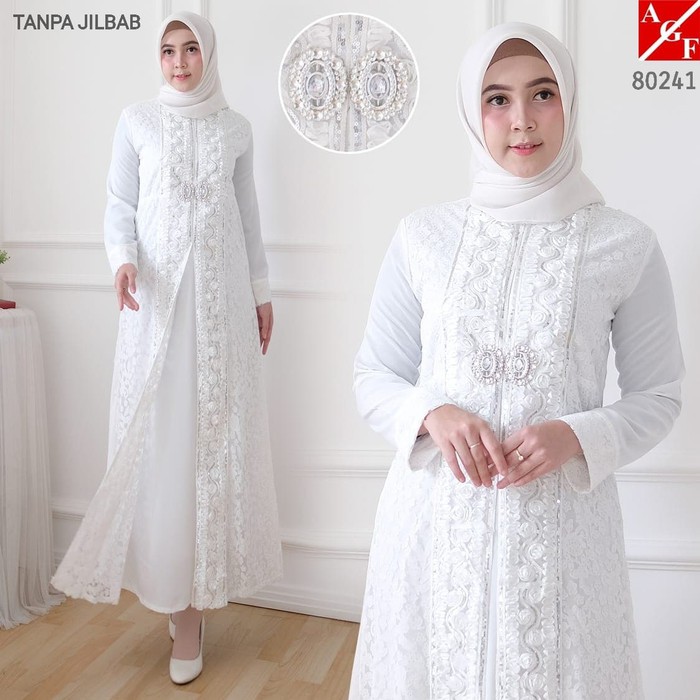 PROMO Gamis POLOS Syari Putih Wanita seleting Depan TERBARU #80241 RENDA POLOS TANPA MANIK