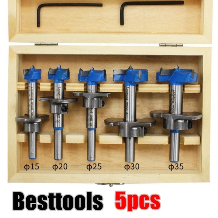 mata bor engsel sendok set 5pcs / forstner drill bit set wooden box