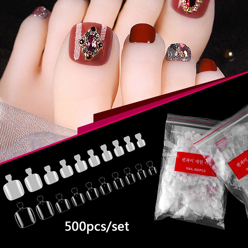 [KUKU PALSU] 500Pcs Clear French False Acrylic Nails Art Tips UV Gel Fake Manicure Tools .