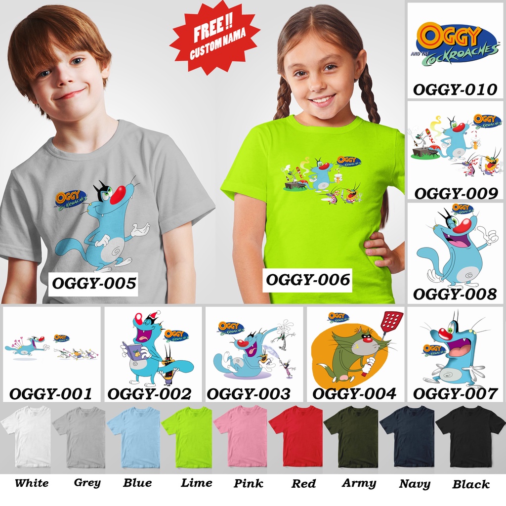 [FREE NAMA !!] Kaos Anak &amp; Family  Oggy and The Cockroaches 100% COTTON PREMIUM