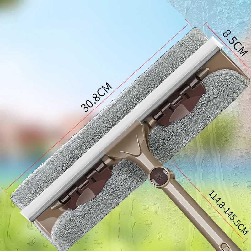 Lap Pel Kain Alat Pembersih Jendela Kaca Panjang Luar Rumah Desain Double Sided Window Wiper Rotating Head Berkualitas