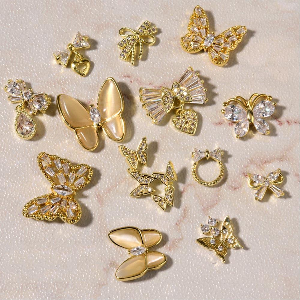 AUGUSTINA Agustina DIY Kuku Berlian Imitasi Mewah Mengkilap Liontin Rantai Opal Alloy Perhiasan Kuku Kristal