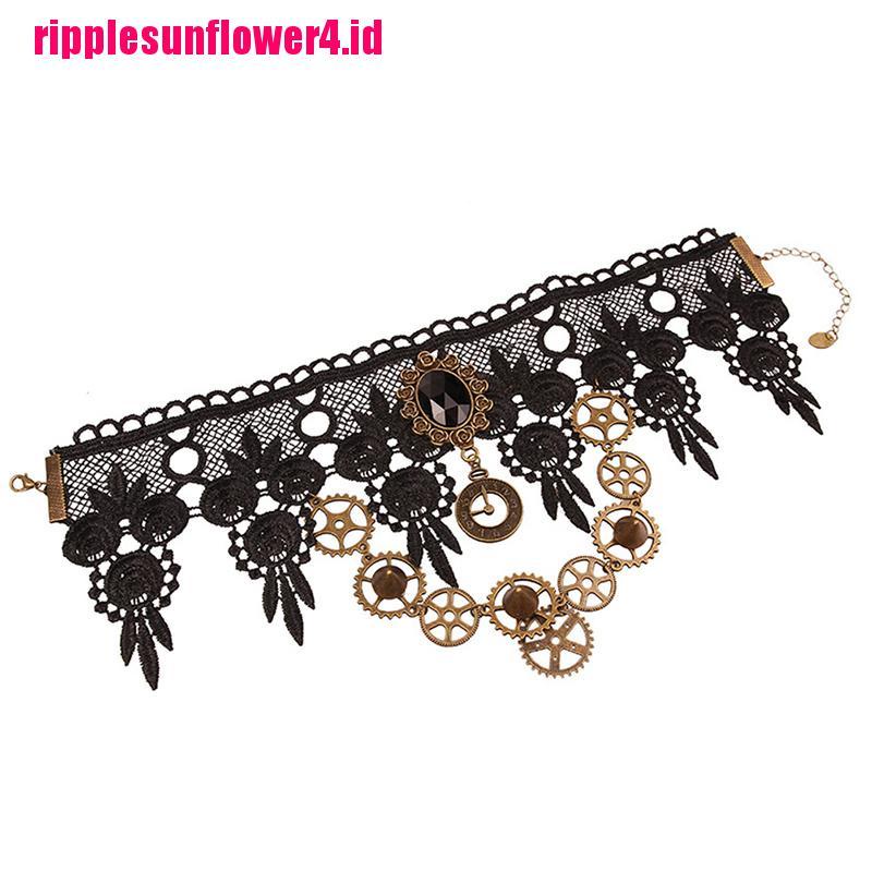 Kalung Choker Bahan Lace Dengan Liontin Gaya Vintage Gothic Steampunk