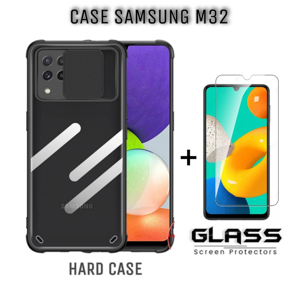 Case SAMSUNG GALAXY M32 Terbaru Paket 2in1 Hard Case Fusion Sliding Free Tempered Glass Layar