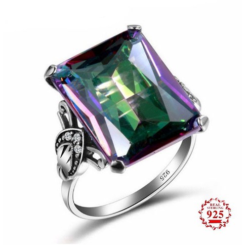 CINCIN WANITA 12x16MM Fire Mystic Rainbow Topaz 100% 925 SILVER