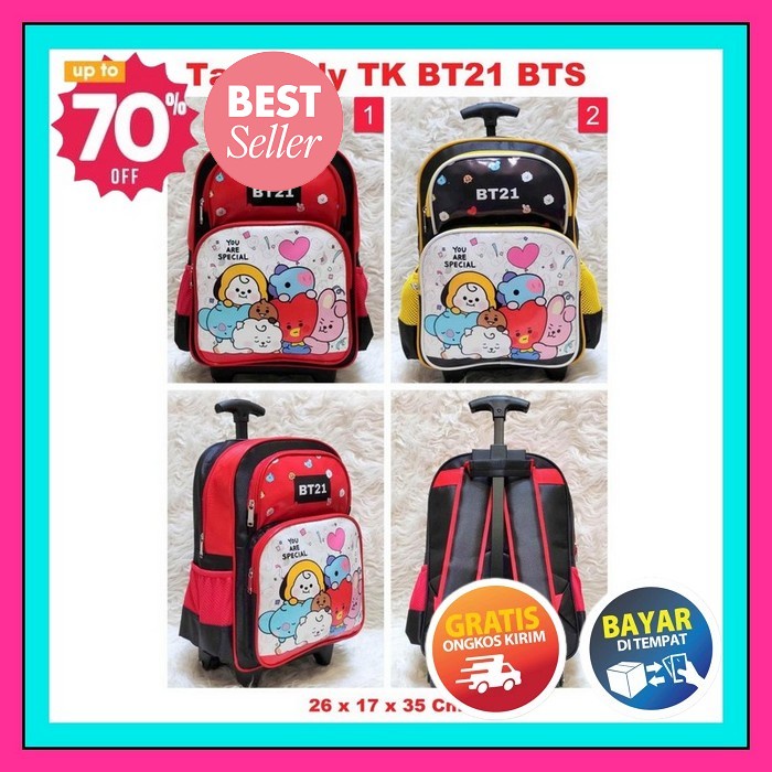 Tas Trolley Anak Perempuan Ransel Backpack Roda Troli Pink Set He Cd428 Tas Dorong Trolley Sd Anak T