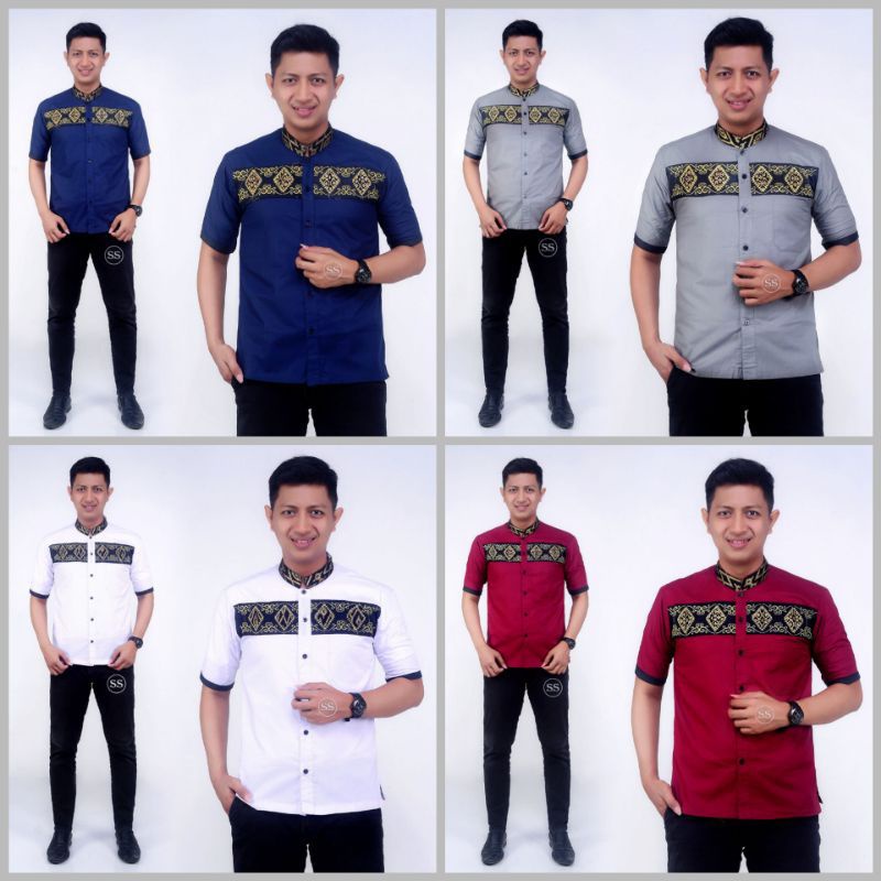 Baju Koko pria lengan pendek murah terbaru keren kombinasi batik bordil istimewa