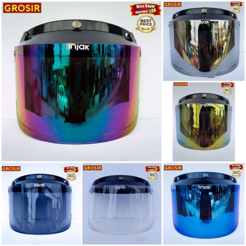 Kaca injak datar helm bogo retro COATING KACA FLAT rainbow/silver/smoke/clear