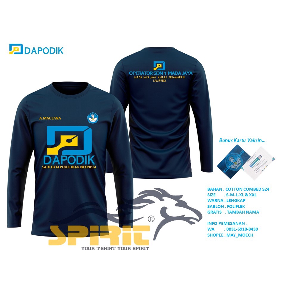 Baju Kaos Dapodik Satu Data Pendidikan Indonesia Panjang Bonus Sertifikat Vaksin