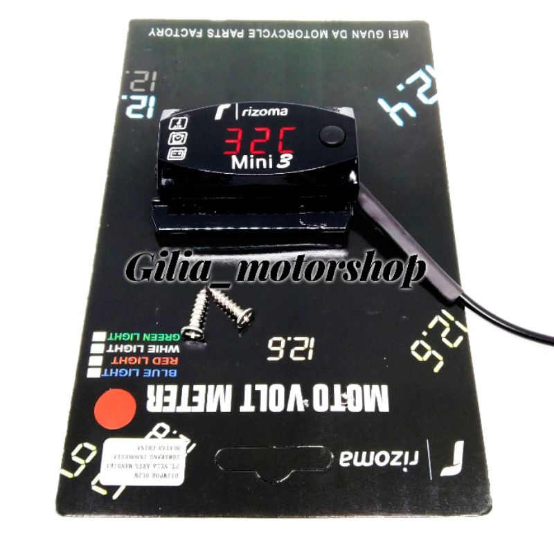 Voltmeter Aki Digital  LED Jam+ Suhu+ VoltMeter Voltmeter Tes Aki motor Alat ukur Aki motor Waterproof anti air