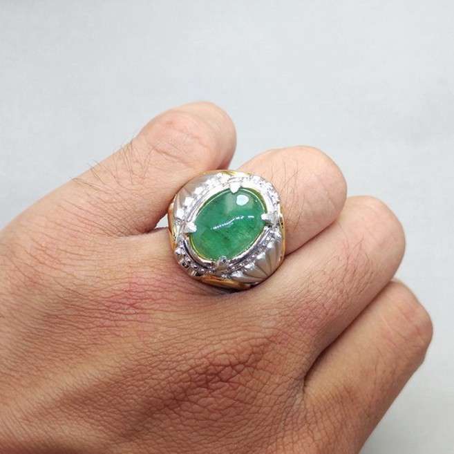 Batu Cincin Permata Hijau Zamrud Asli bagus