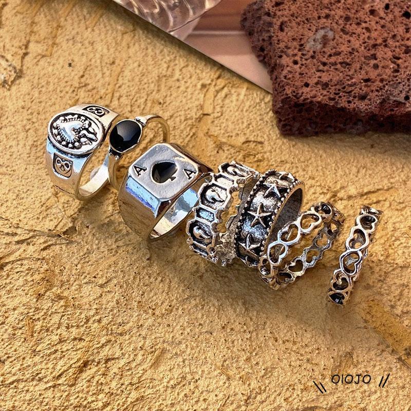 【COD】7 Pcs Cincin Jari Bentuk Hati Tidak Teratur Warna-Warni Gaya Punk Retro Untuk Pria