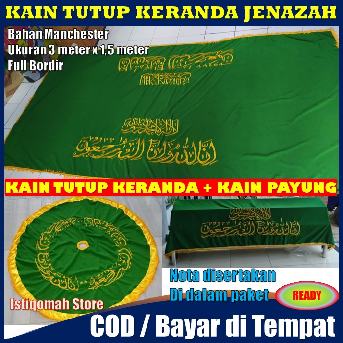 Jual Kain Tutup Penutup Keranda Jenazah + Kain Payung Keranda Jenazah Full Bordir PALING MURAH - Kain Penutup Keranda Mayat &amp; Kain Tutup Payung Keranda Kematian Full Bordir Tasikmalaya Bahan Manchester Warna Hijau Muda TERLARIS