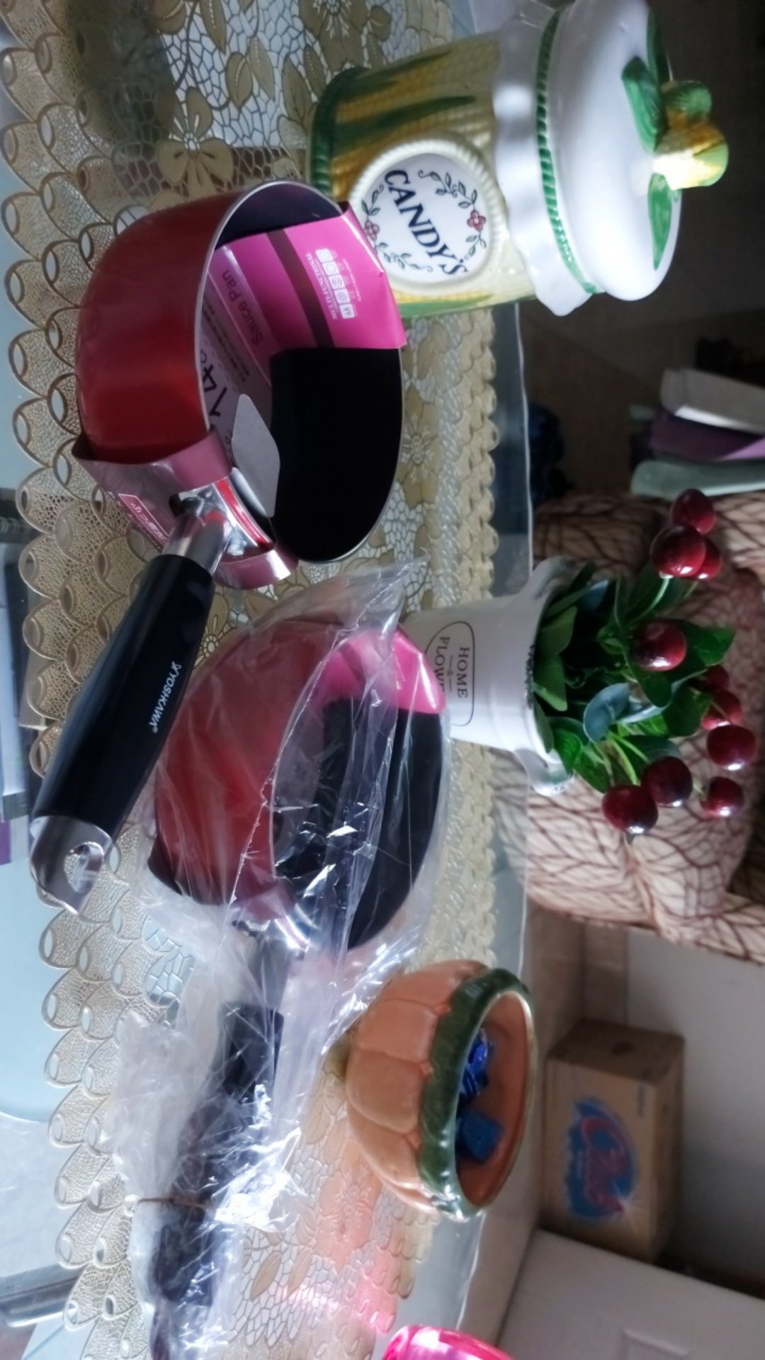 ( Original )yoshikawa Teflon/wajan Tumis 14 Cm Sauce Pan Cl-11-05 / Xj 15-05 Hijau Dan Merah