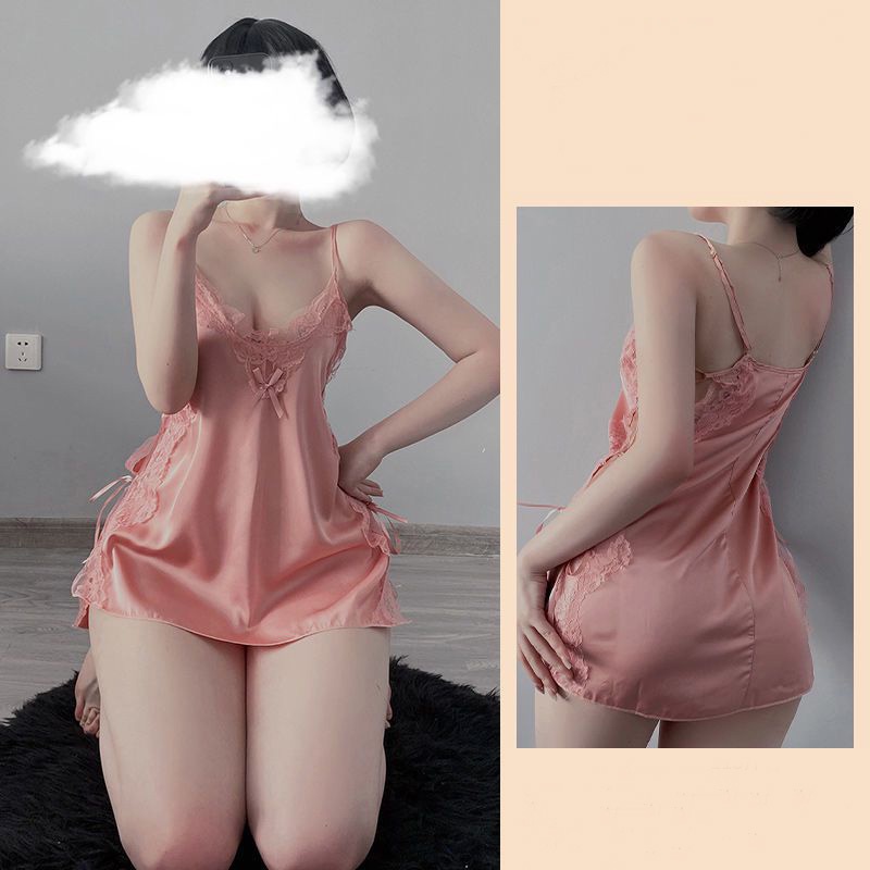 (COD) Baju Tidur Wanita Halter Seksi dengan Lingerie Leher V Celah Samping Set Piyama A512