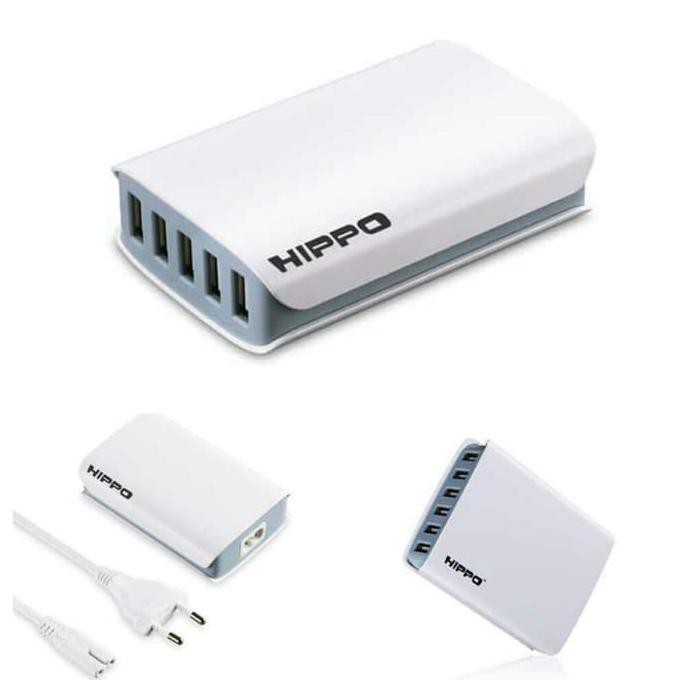 NEW CHARGER HIPPO DIMY 5 PORT USB 6A/SMART IC TRAVEL ADAPTOR (SIMPLE PACK) - PUTIH MILENIA