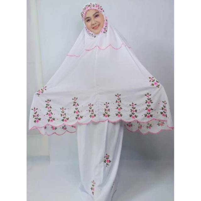 Mukena Putih Potongan Bordir Juki Bahan Polino Bali bahan adem