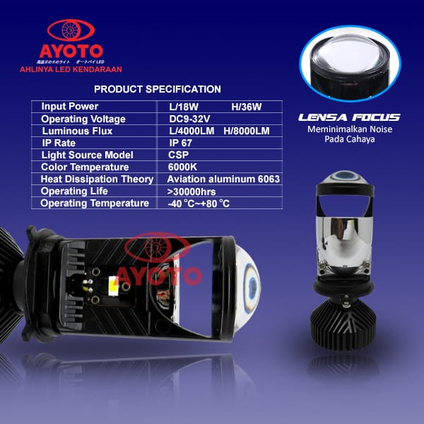 LAMPU LED MOBIL HEADLAMP PROJEKTOR T9 H4 HS1 55 WATT