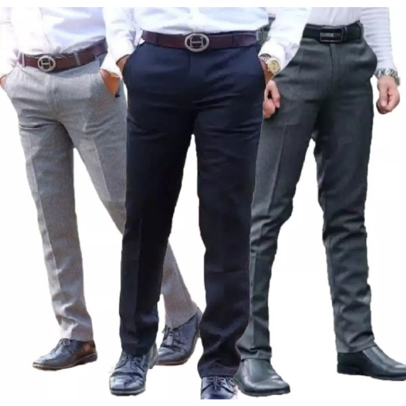 CELANA BAHAN | KERJA | FORMAL | KANTOR | PANJANG | HITAM | DASAR PRIA SLIMFIT _-