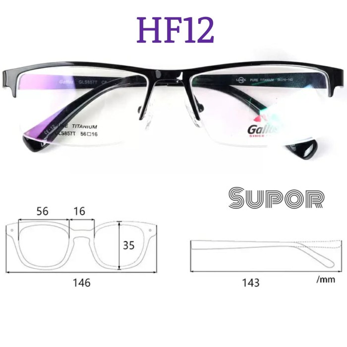 Kacamata Minus Pria - Kacamata Sport Pria Hf12 Black Frame Kaca Mata Minus Pria