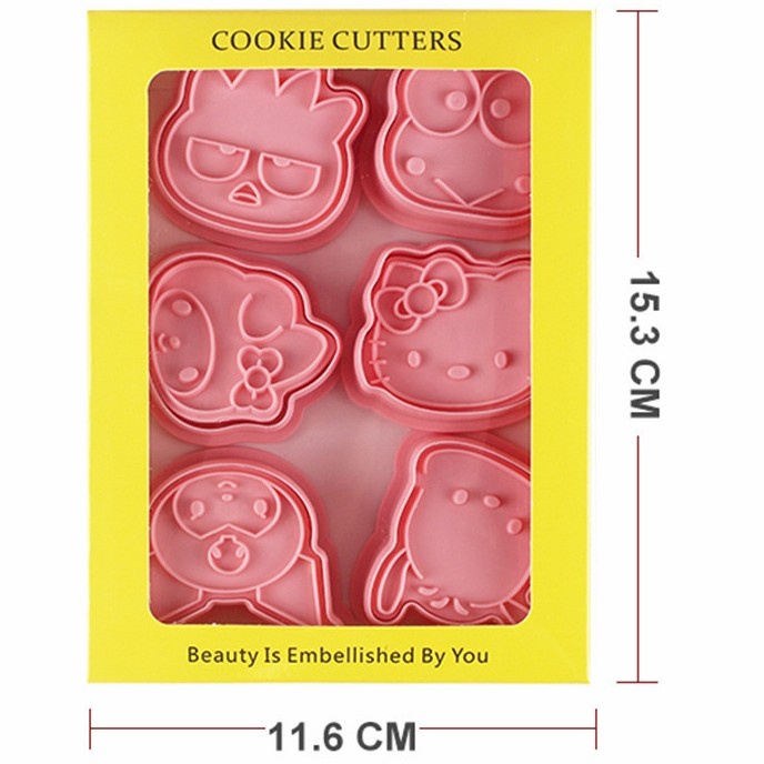 6pc plastic sanrio cookie cutter press / cetakan kue kering lucu / hello kitty