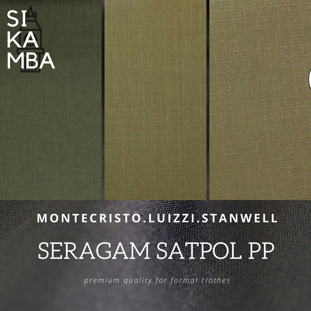 kain seragam satpol PP setelan - merk MONTE CRISTO, Luizzi, dan Stanwell kotak harga per 0,1 meter
