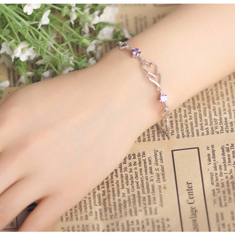 gelang perak 925 asli untuk wanita Perhiasan Fashion ungu yang indahgelang tangan perempuan