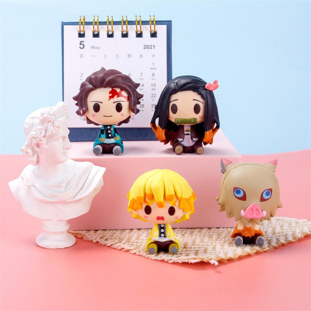 Timekey 4PCS Miniatur Action Figure Demon Slayer Kimetsu No Yaiba Mini Tanjirou Nezuko Kyoujurou Giyuu J1R8