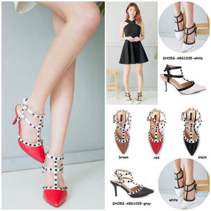 Sepatu Pesta Valentino Rockstud Gladiator HIgh Heels Spike Korea Impor