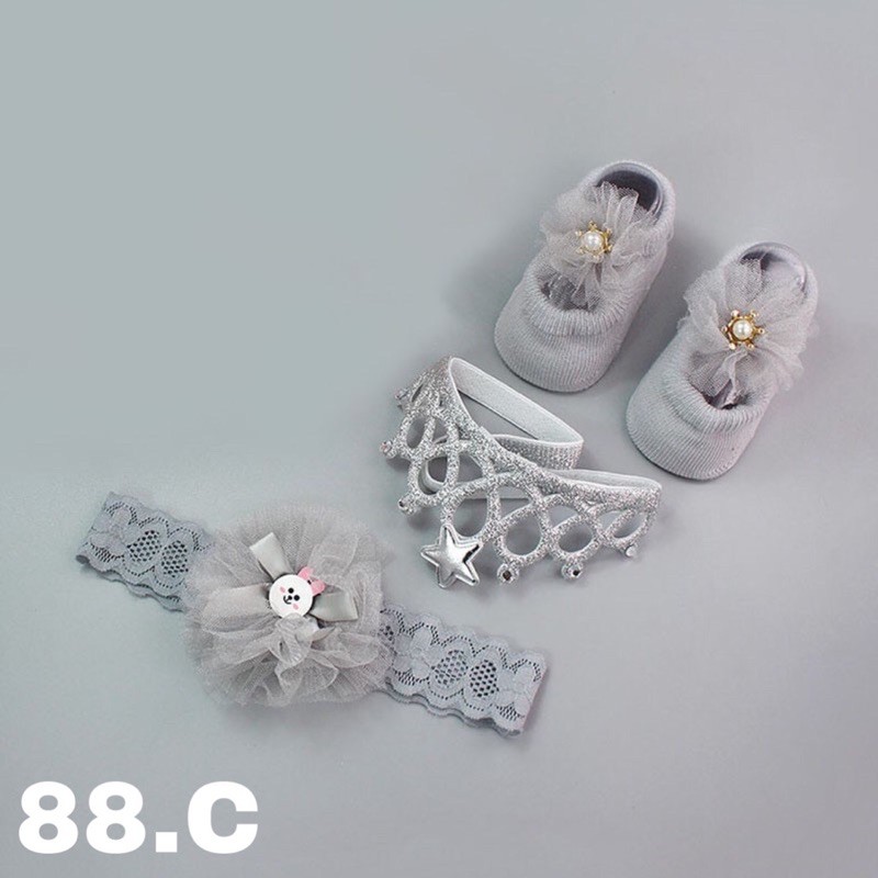 Bandana Bayi newborn rajut set sepatu Headband baby hairband shoes import lucu cute