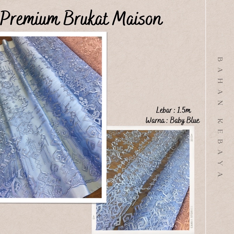 Kain Bahan kebaya Super Premium Tile Maison Design By Sapto Bordir Mewah Warna Baby blue