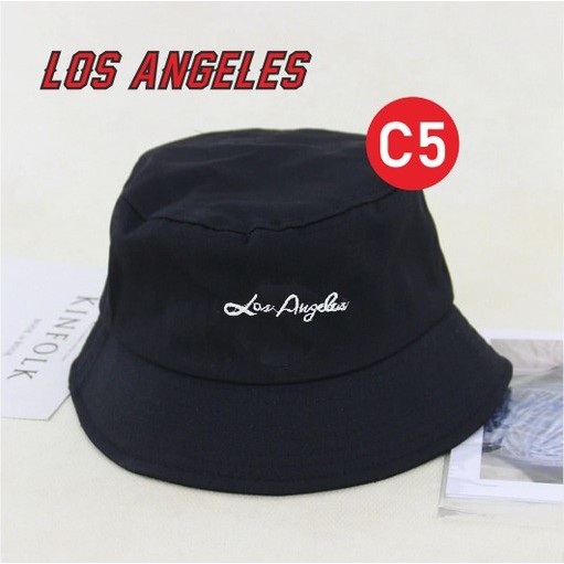 Topi Bucket Bordir LA Los Angeles USA Amerika Topi Mancing Bucket Hat